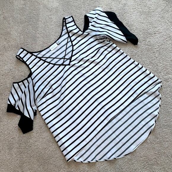 Bisou Bisou Cold Should Striped Blouse Sz M - Picture 1 of 6